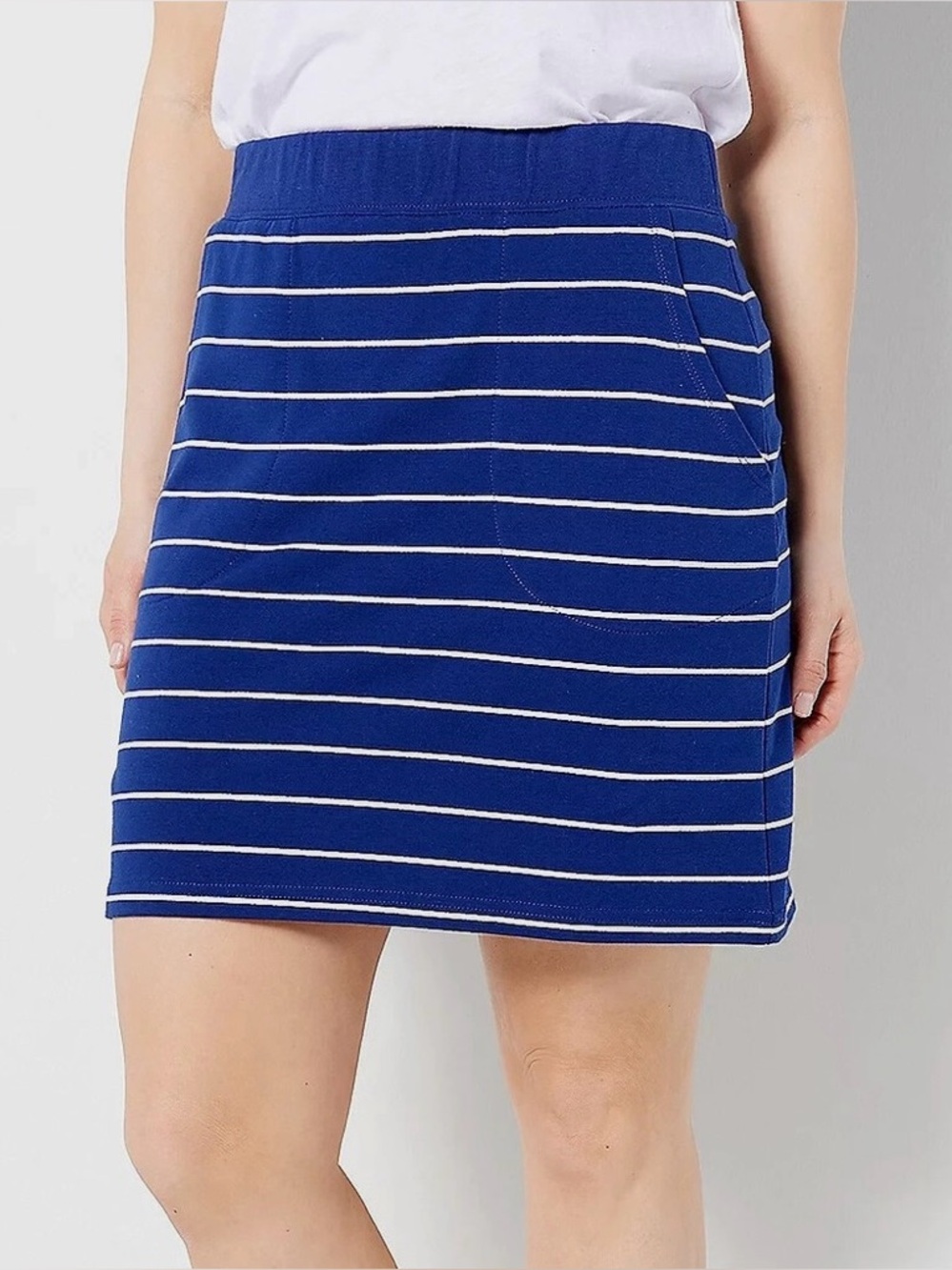 Belle Beach by Kim Gravel Women’s French Terry Seaside Skort Navy Stripes Small